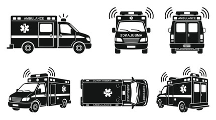Ambulance emergency vehicle multi angle view icon set. © Alip