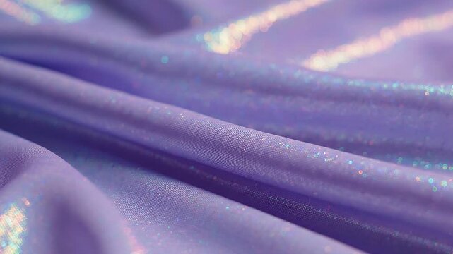 Shimmering Purple Glitter Fabric Sparkling and Reflecting Light in Soft Draped Texture, Macro Close-Up