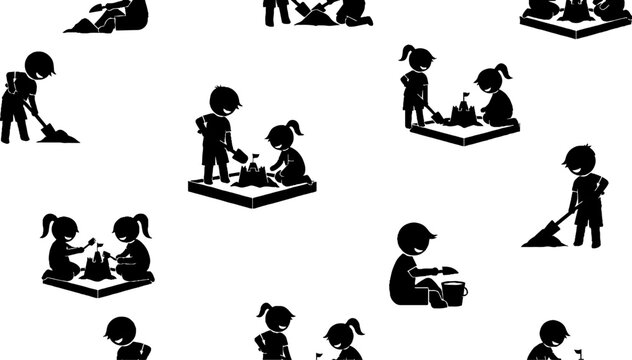Silhouette illustrations of children playing and learning together.