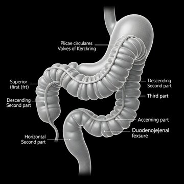 3D medical illustration of human duodenum anatomy.