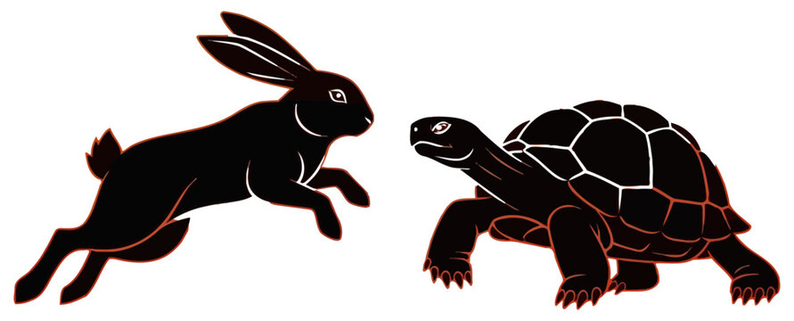 Hare and tortoise silhouette illustration the classic fable characters