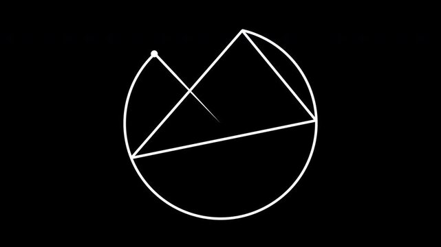 Animation of the appearance of an arbitrary triangle, around which a circumscribed circle is smoothly drawn using a radius and a point at its end.