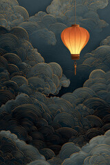 Obraz premium Traditional Lantern Among Oriental Cloud Patterns