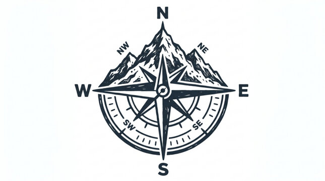 Mountain peak navigation compass icon for adventure