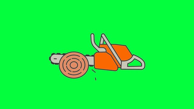 Chainsaw animation 4K green screen infinite loop, clean green background, easy to cut, ready to edit, ready to use