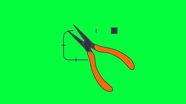 Neddle nose pliers animation 4K green screen infinite loop, clean green background, easy to cut, ready to edit, ready to use