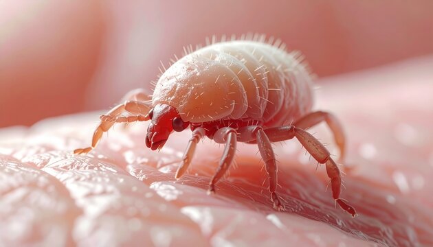 Extreme Close-Up Macro View of a Chigger Mite Crawling on Human Skin