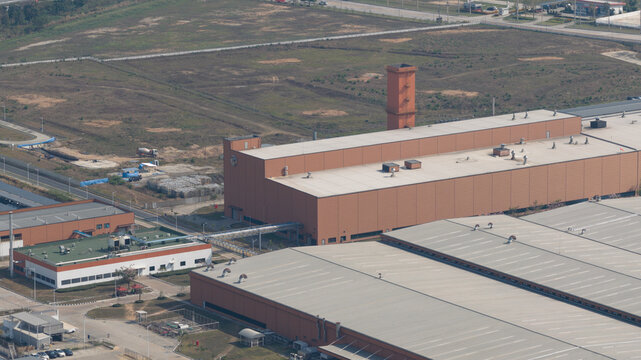 Khao Khansong, Thailand - 11 February 2026: Aerial drone view of MG's EV factory in Chonburi, Thailand, showing electric vehicle production, battery assembly, robotics and ASEAN export hub.