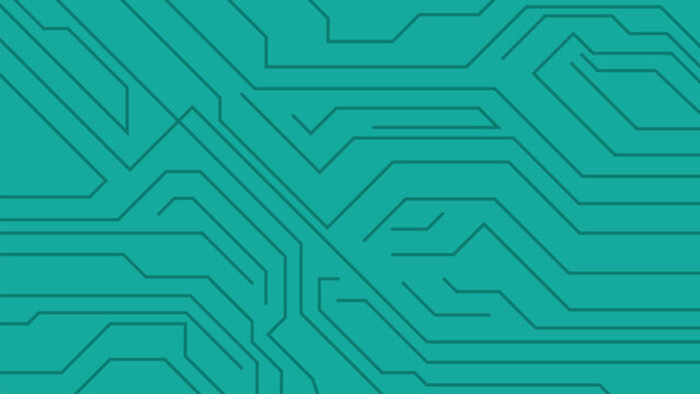 a teal background with a dark circuit-board-style pattern of geometric, angled lines