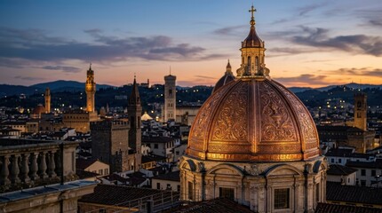 Obraz premium Iconic Florence Cathedral Dome and Towers at Dusk, Italy