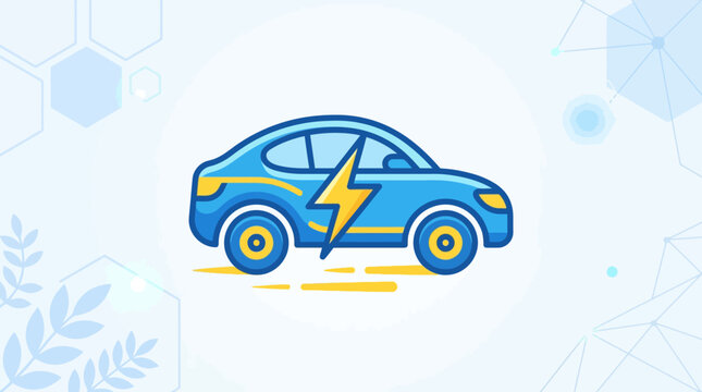 A blue electric vehicle icon with a yellow lightning bolt symbol