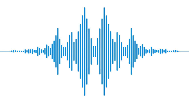 A blue digital audio waveform visualization on a clean white background