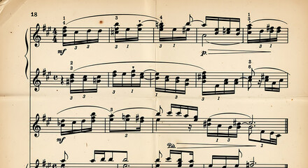 Fototapeta premium Hand drawn piano music sheet with notes and lines for classical or study use