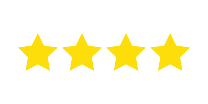 Golden star rating icons collection with five star review levels, customer feedback symbols isolated on white background vector illustration set