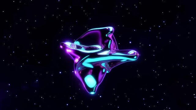 Glowing abstract chrome form in outer space representing artificial intelligence digital energy and futuristic technology