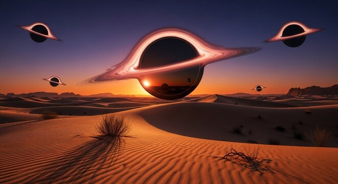 Cosmic black holes desert landscape
