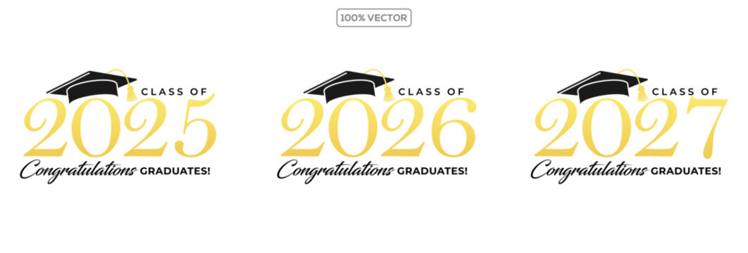 Class of 2027 vector illustration. Festive celebration design for graduation events and announcements. Congratulations graduates