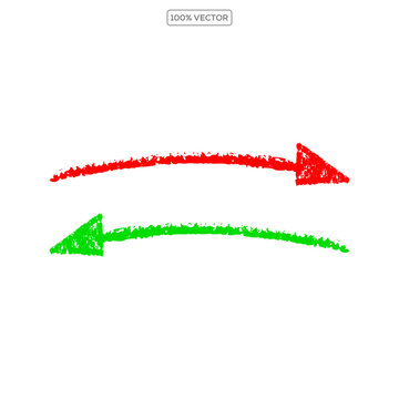 Hand-Drawn  Red down arrow and green up arrow isolated on transparent background