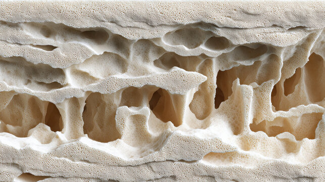 Microscopic view of porous bone structure, highlighting the intricate trabecular network of spongy bone