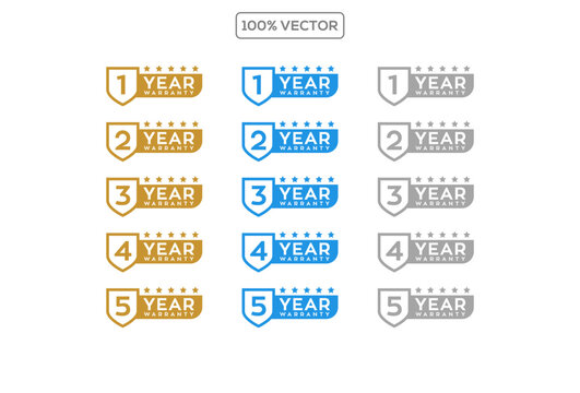 Minimalist Vector warranty shield with checklist label icon set. number of years 1, 2, 3, 4, 5. illustration