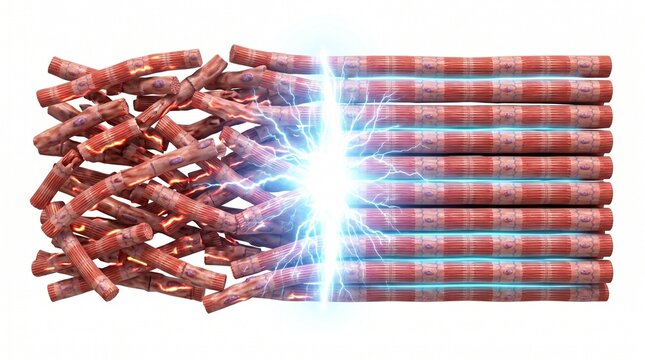 3D Microscopic Diagram of Defibrillator Shock Realigning Cardiac Muscle Fibers