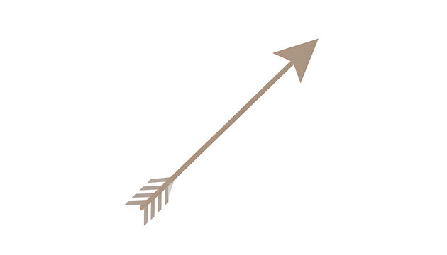 Isolated brown arrow pointing up and right with feathered tail, rustic tribal design element