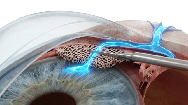 3D Microscopic Cross-Section of Trabeculotomy Relieving Eye Pressure