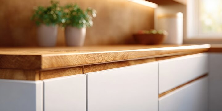 Modern kitchen countertop with plants.