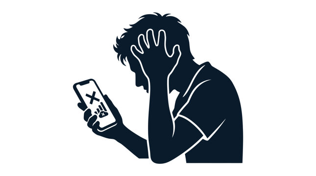 Man experiencing frustration while using smartphone.