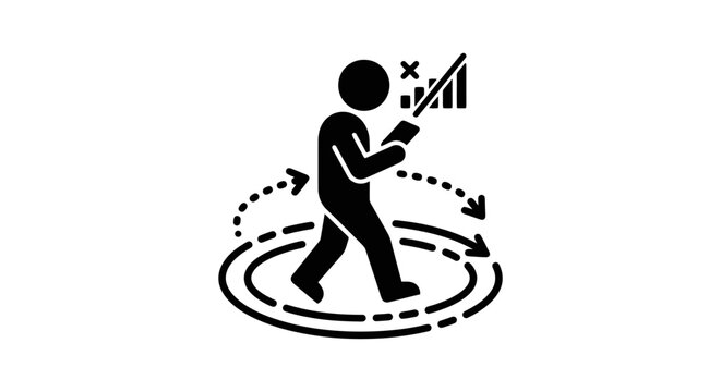 a man walking in a circle with a smartphone.