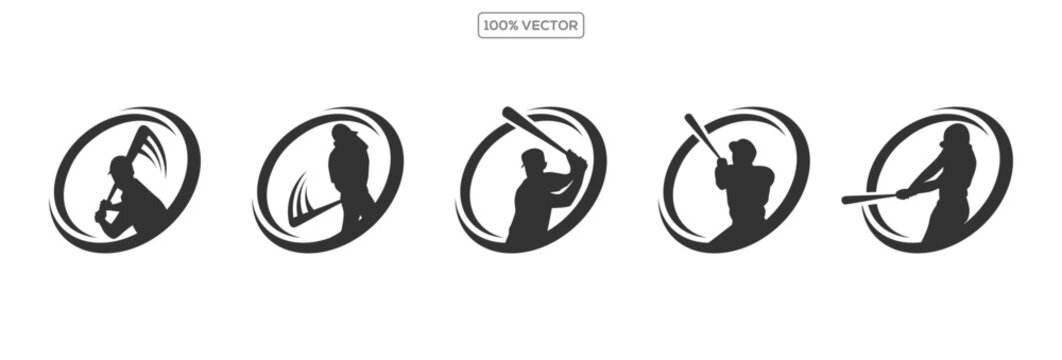 Set of baseball players vector silhouettes vector template logo