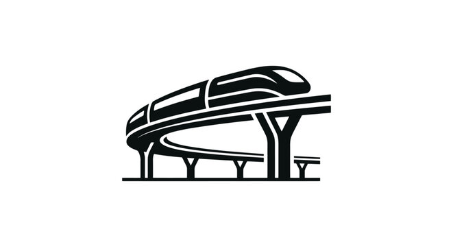 Monorail train on elevated track.