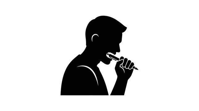 Man brushing teeth with toothbrush silhouette.