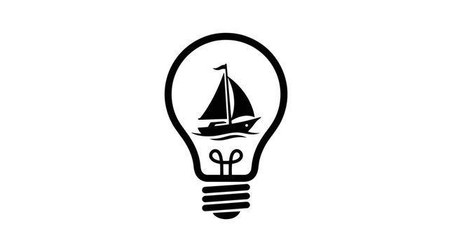Sailing boat inside a lightbulb icon.