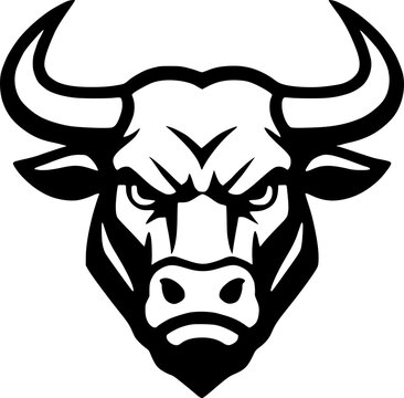 Black and white bull head stencil in bold vector style with sharp lines and symmetrical design. Suitable for logo, emblem, tattoo, and cutting sticker applications