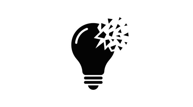 Black lightbulb with exploding idea.