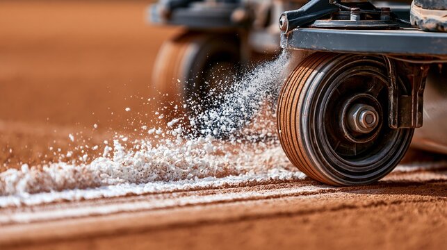 Groundskeeper uses a drag to smooth a clay tennis court during maintenance