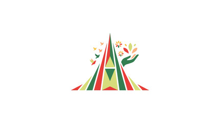Abstract colorful teepee tent with floral and bird design © Lucas Bennett