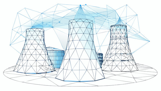 A sketch depicting three smoke stacks, all releasing plumes of smoke into the air.eps