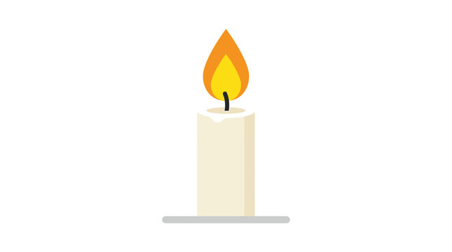 A single lit white candle with a bright orange flame on a white background Vector