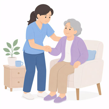 Illustration of Caregiver Assisting Senior Citizen