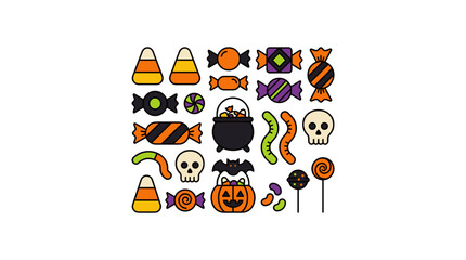 Fototapeta premium Halloween Candy Collection Assortment of Sweets and Treats for Trick or Treating Vector