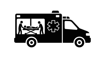 Fototapeta premium Vector illustration of an ambulance with medical staff assisting a patient inside.