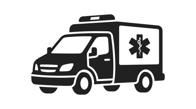 Emergency Medical Transport Vehicle Silhouette in Minimalist Black Line Art Style