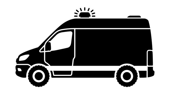 Emergency ambulance vehicle driving with sun glare vector illustration on white background