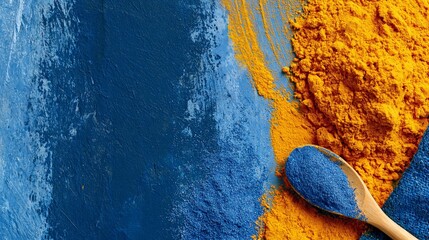 Vivid Turmeric and Blue Surface Food Texture © jjbqdesignstudio