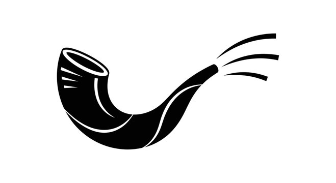 Shofar horn icon represents the ancient ritual instrument used during Jewish High Holy Days such as Rosh Hashanah and Yom Kippur to announce spiritual reflection and repentance in a religious context.