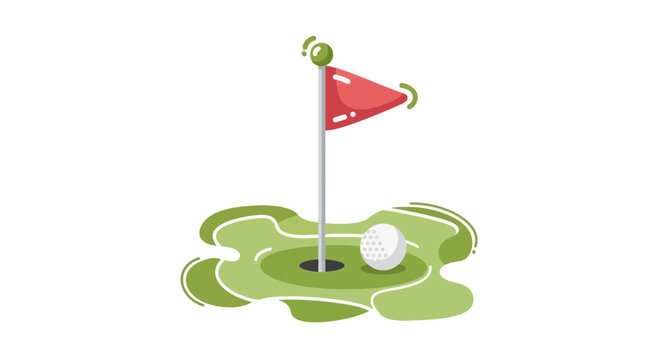 Golf Course Green with Flag and Ball on Hole.