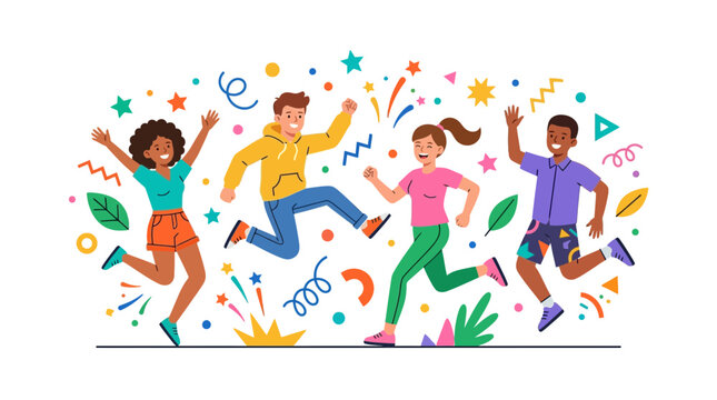 Group of Diverse People Celebrating Joyful Dance Event.