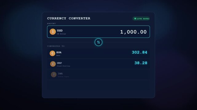 Currency converter app interface converting an entered amount into multiple exchange rate values